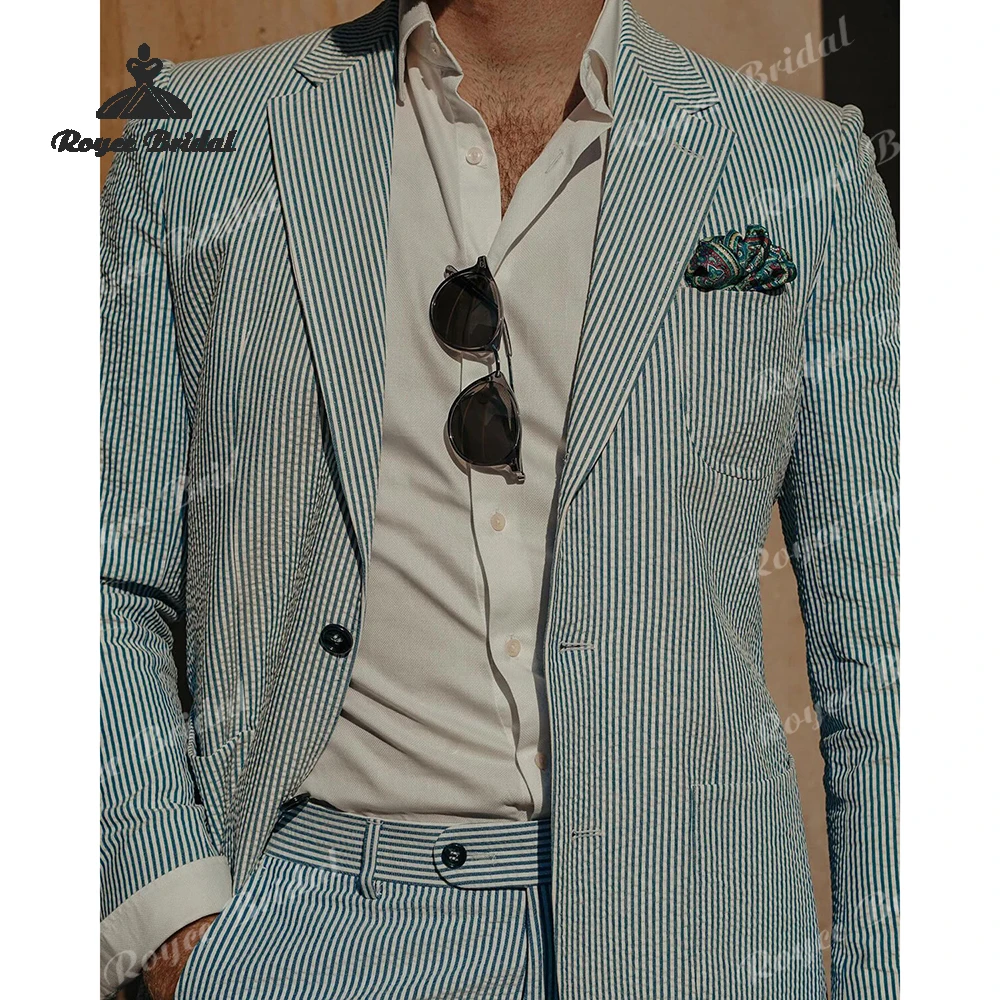 Two Piece Peak Lapel Single Breasted Wedding Men's Suit 2026 Striped Wedding Party Suits costume homme mariage