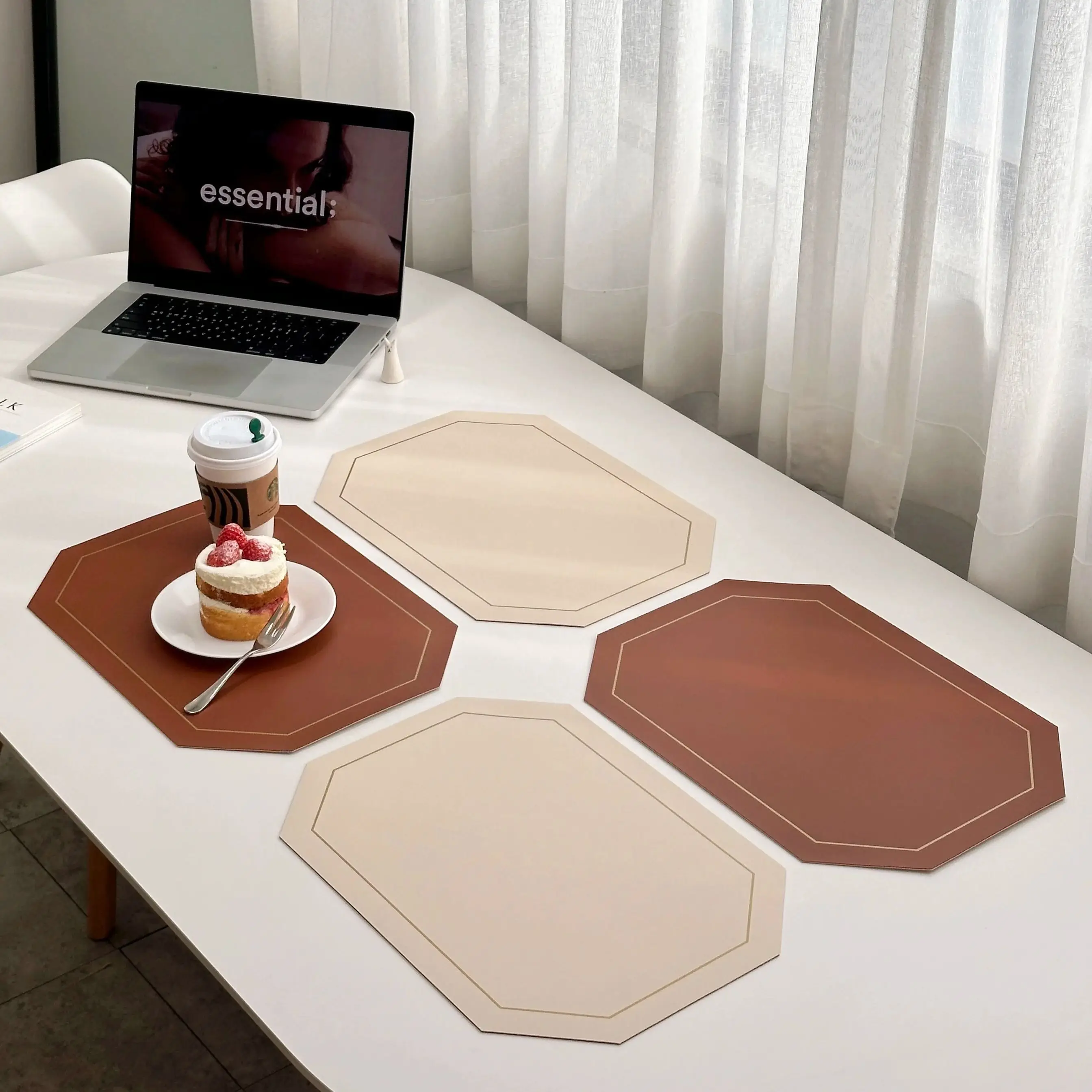 BRIVIEW leather double-sided dining table mat set of 4 octagonal waterproof table mat family dining Christmas