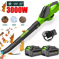 3000W Cordless Electric Air Blower Leaf Snow Blower Dust Collector Sweeper 5-speed Adjustable Speeds Power Tools with 2 Battery