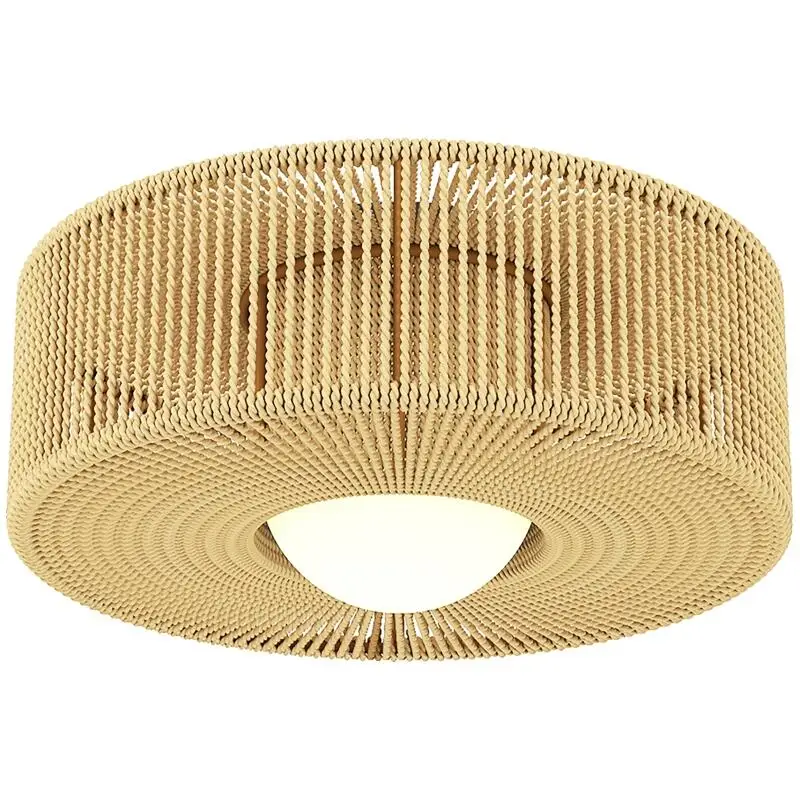 Plafonnier de style bohème, suspendu avec douille LED G9, abat-jour rond en corde de chanvre