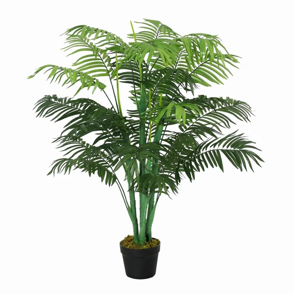 Künstliche Palme, 125 cm Hoch, Kunstpflanze mit 18 Palmblättern im Topf für Wohnzimmer oder Balkon, Zimmerpflanzen-Dekoration