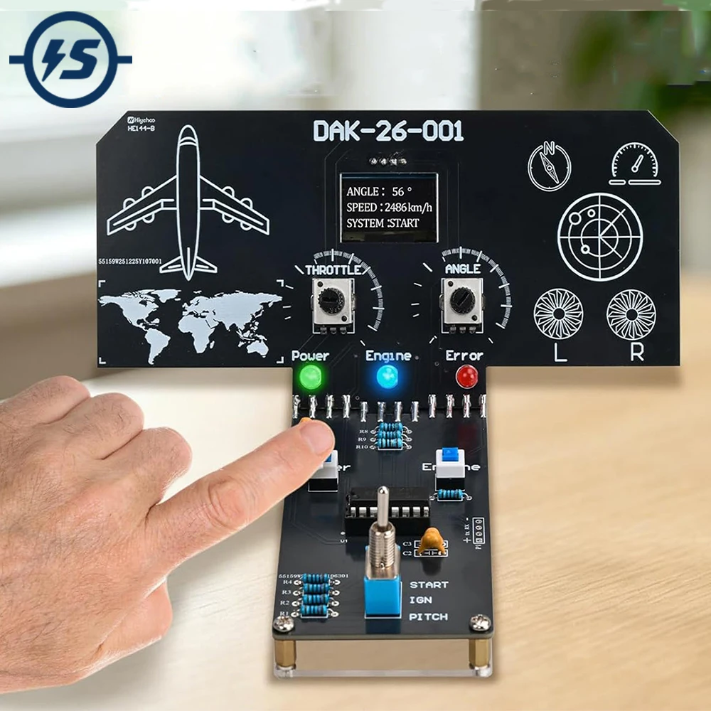 Simulateur de vol DIY à monter soi-même avec écran LCD et effets sonores, commande d'accélérateur et de biais, kit électronique STEM pour adolescents et étudiants