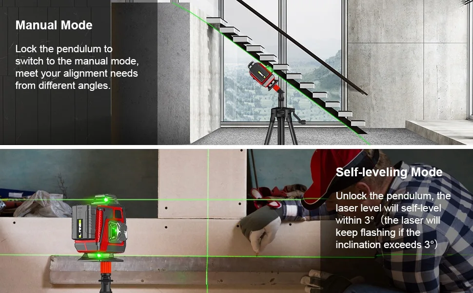 LFINE 16 Linien 4D Grüner Laser-Nivellierer 360° ° Selbstnivellierender Kreuzlinienlaser mit 2 Wiederaufladbaren Batterien für Innen- und Außeneinsatz – Detail 7
