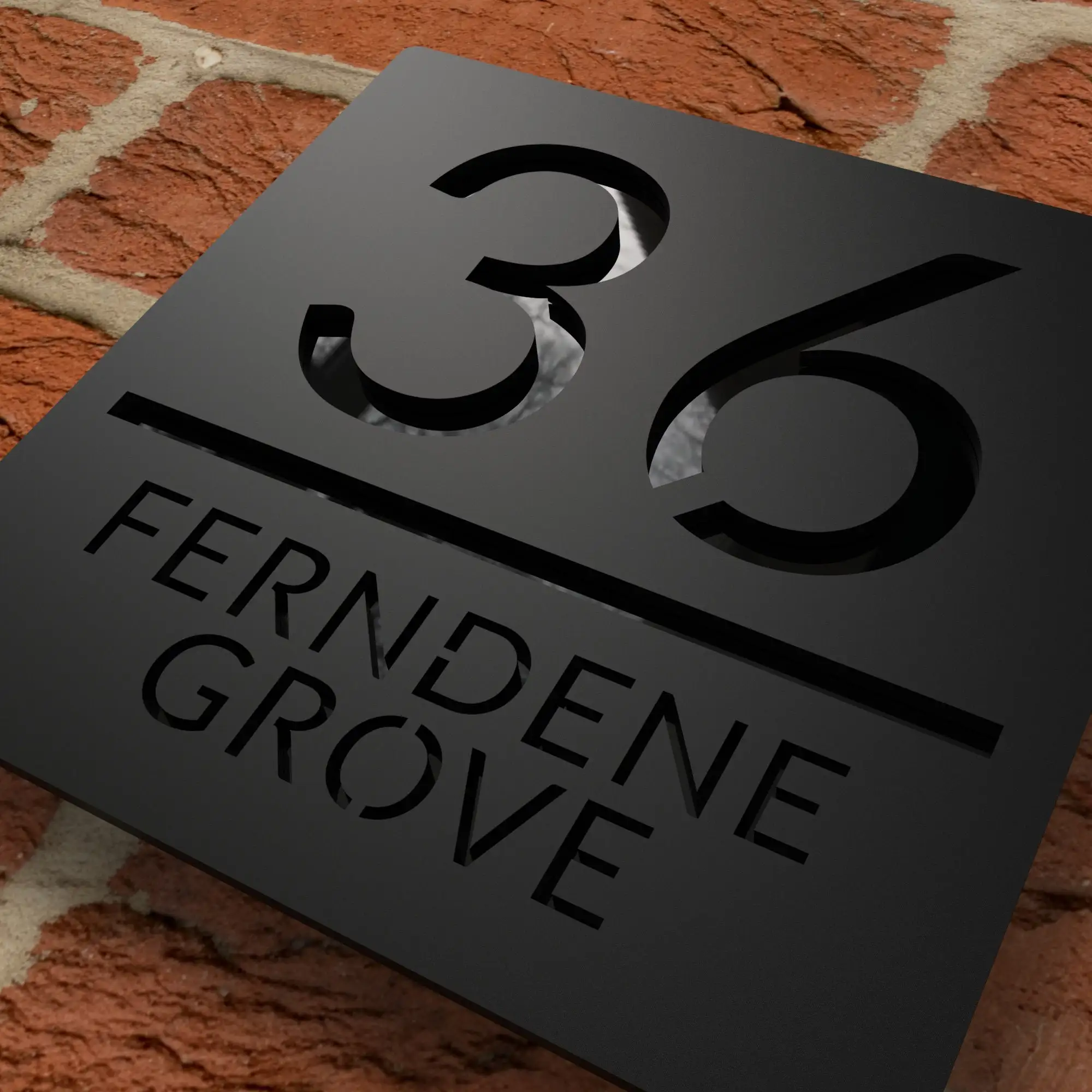 Laser Cut House Signs Numbers Matt Black Acrylic Plaque With Gloss Black Backplate - Personalised