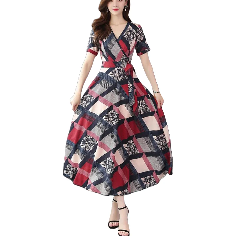 Korean style chiffon dress for women, new temperament, waist, thin and large swing, long fashion, floral design, Summer