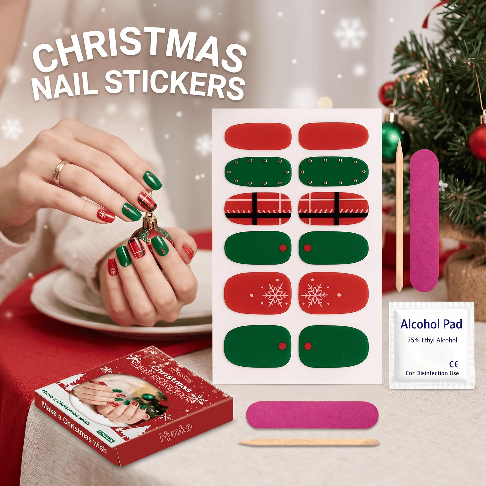 Nymixa Christmas Star Wish Soft Gel Nail Stickers Set Semi Cured DIY Creative Colorful Mix Convenient Manicure Salon Decorative Nail Art Patches