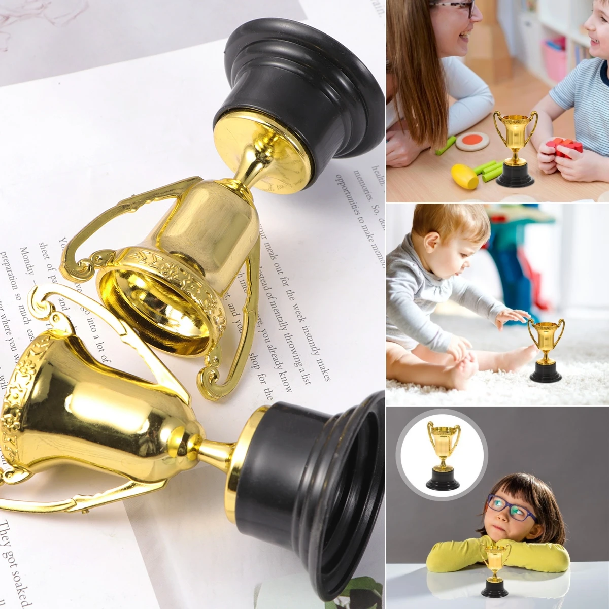 Student Sports Competitions Award Trophy Gold Cups Plastic Mini Children Reward Toys with Base Holiday Gifts Party Game Prizes