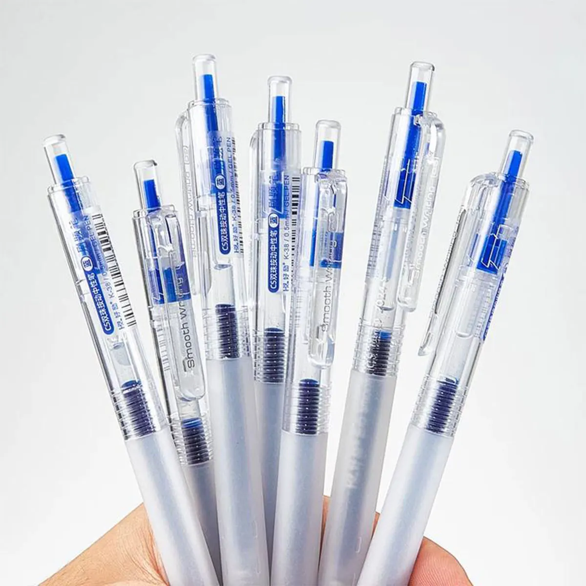 5Pcs Bulk Retractable Ballpoint Pens 0.5mm Blue Ink Smooth Writing Pen Comfortable Grip Note Taking Office School Supplies