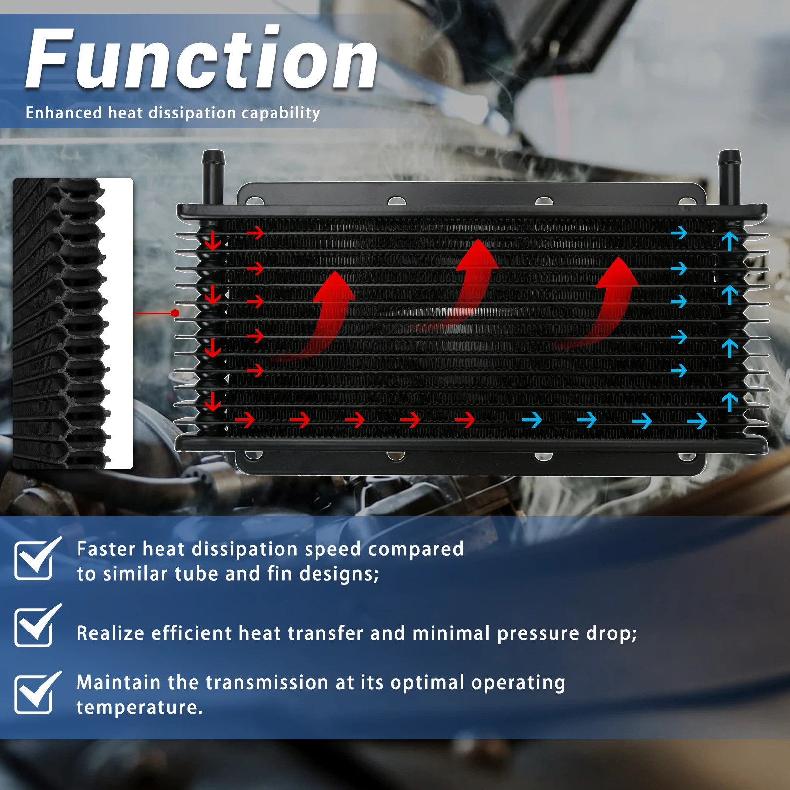 Kit de refrigerador de óleo de transmissão de alumínio de 14 fileiras, proteção de resfriamento, conversor de radiador de óleo com montagem de mangueira