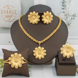 Women's Fashion Earrings Necklace Flower Shape 18K Gold Plated Jewelry Set French Ins Bracelet Ring Romantic Jewelry Party Gifts