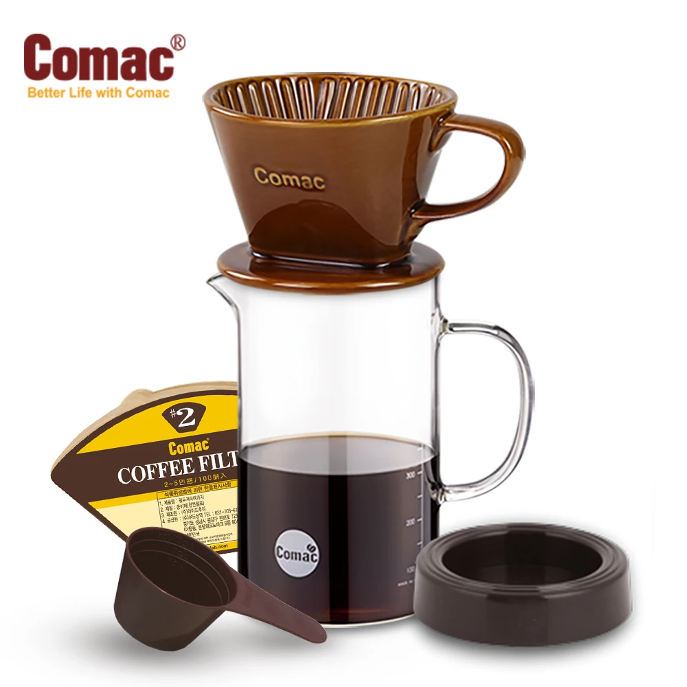 Comac Brown Stoneware Glass Beaker Coffee Hand Drip Set 600ml (D5/G9) Ceramic Porcelain