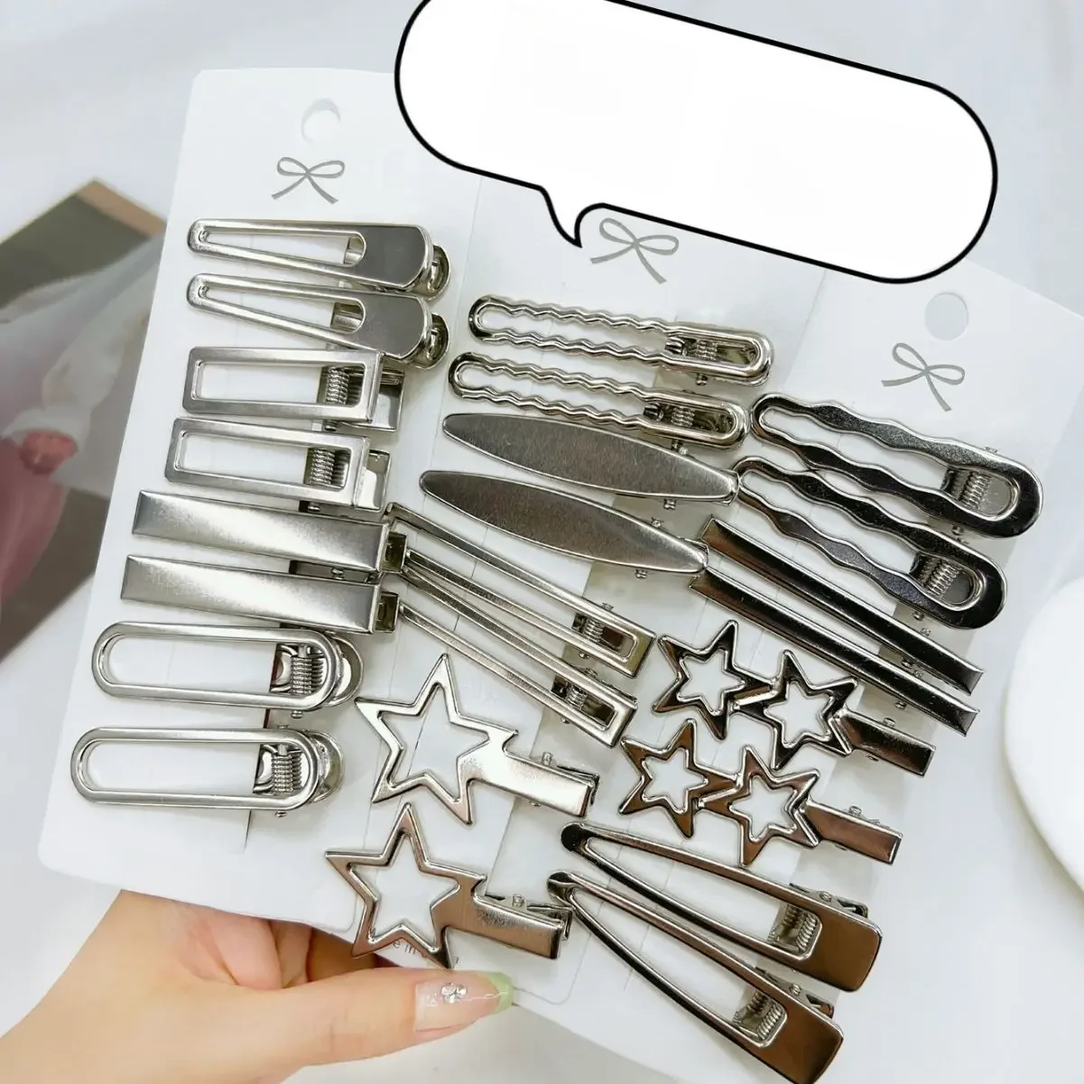 24Pcs/Set Y2K Silver Metal Hairpins for Women Girls Star Hair Clip Multiple Styles Seamless Duckbill Clip Girls Hair Accessoires — zdjęcie 2