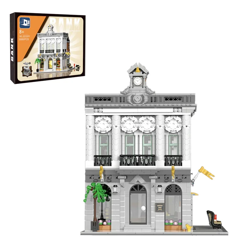 2080PCS Creative Expert Bank Building Blocks European Market Street Villa House Model with Lighting Puzzle Toys Gift for Kids