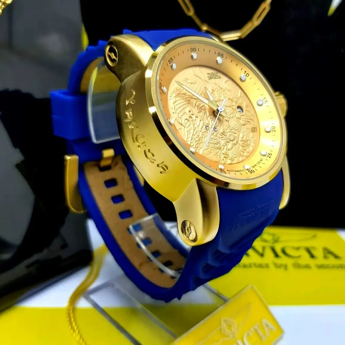 Relógio Invicta Yakuza Automático Banhado a Ouro 18K À Prova D'água Fundo Transparente Enviado na Caixa