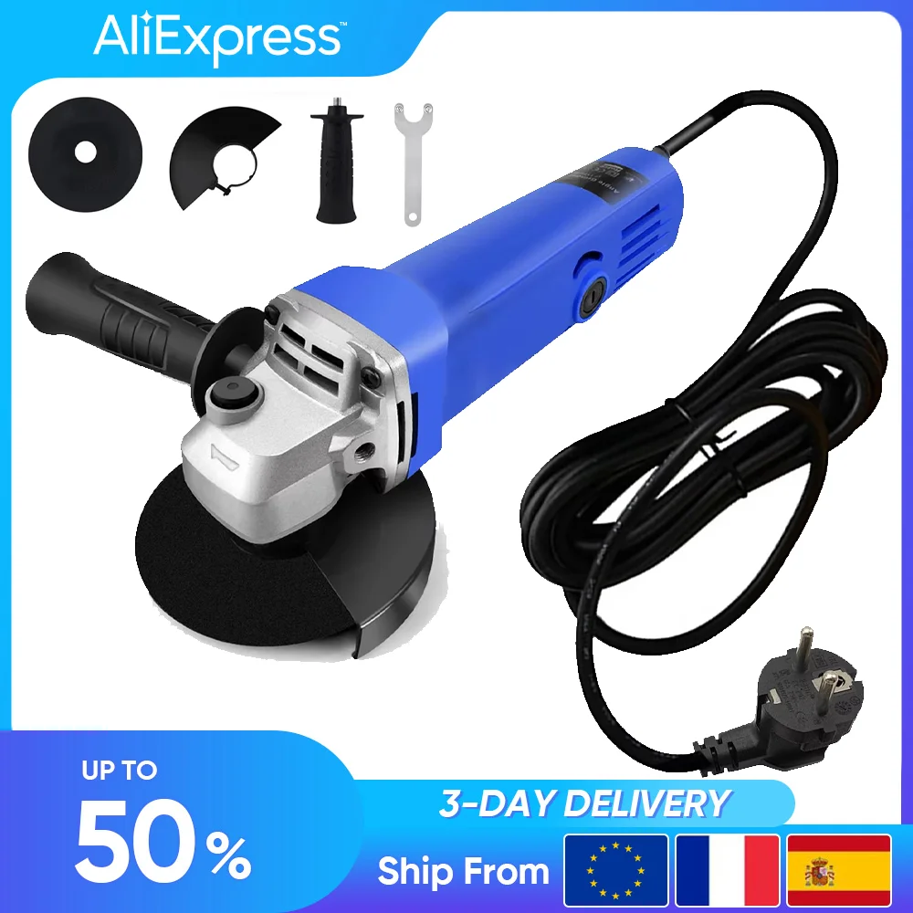 1000W Electric Angle Grinder 220V Corded Grinding Machine Stepless Speeds 125mm Electric Grinding Cutting Polishing Power Tool