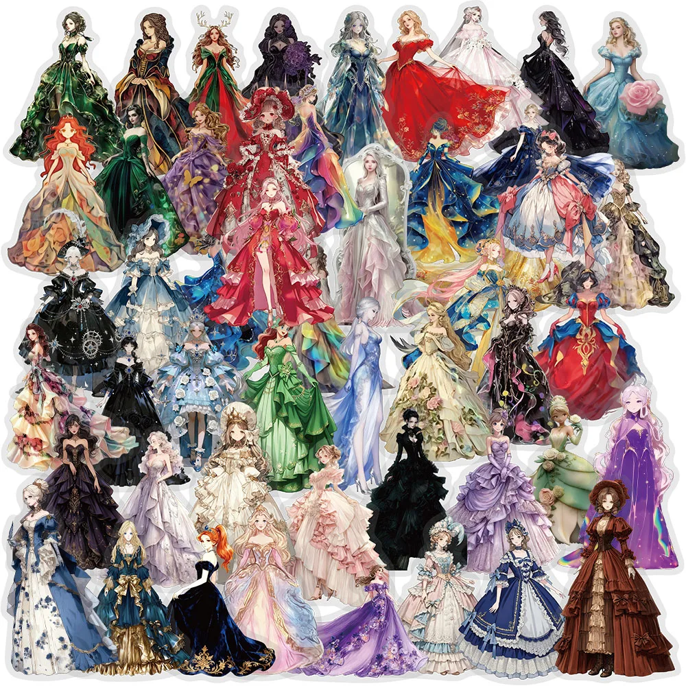 50 SZTUK Naklejek z Kreskówkowymi Dziewczynami w Spódniczkach, Dekoracyjne Naklejki na Gitarę, Obudowę Telefonu, DIY, Bagaż, Laptop, Wodoodporne Naklejki