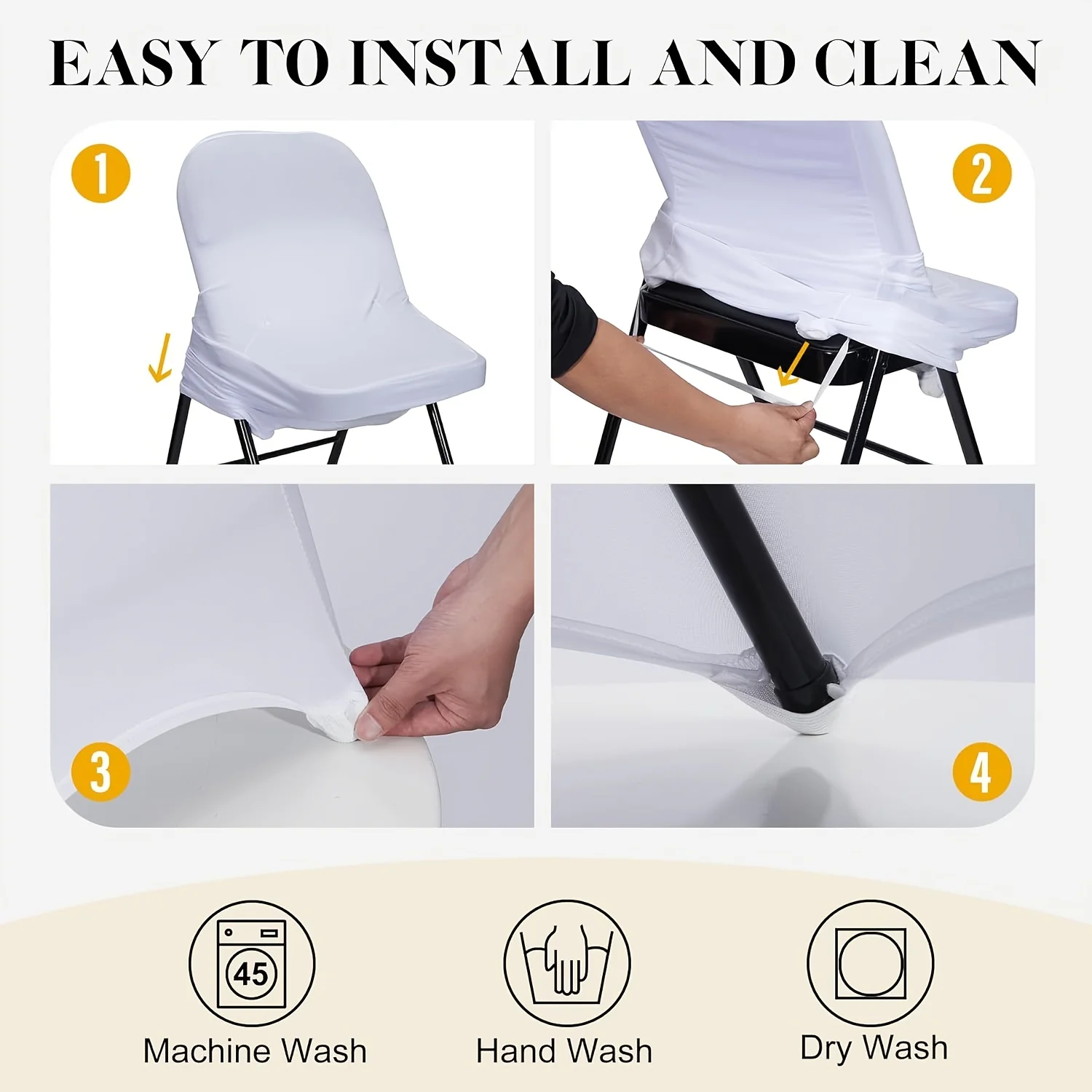 【TINGYUMIAN】30/90/120pcs of Spandex Folding Chair Covers, Enhanced Stretchy Elastic Chair Covers for Weddings, Holidays, Banquets, Parties, And Celebrations (Available in White And Black)