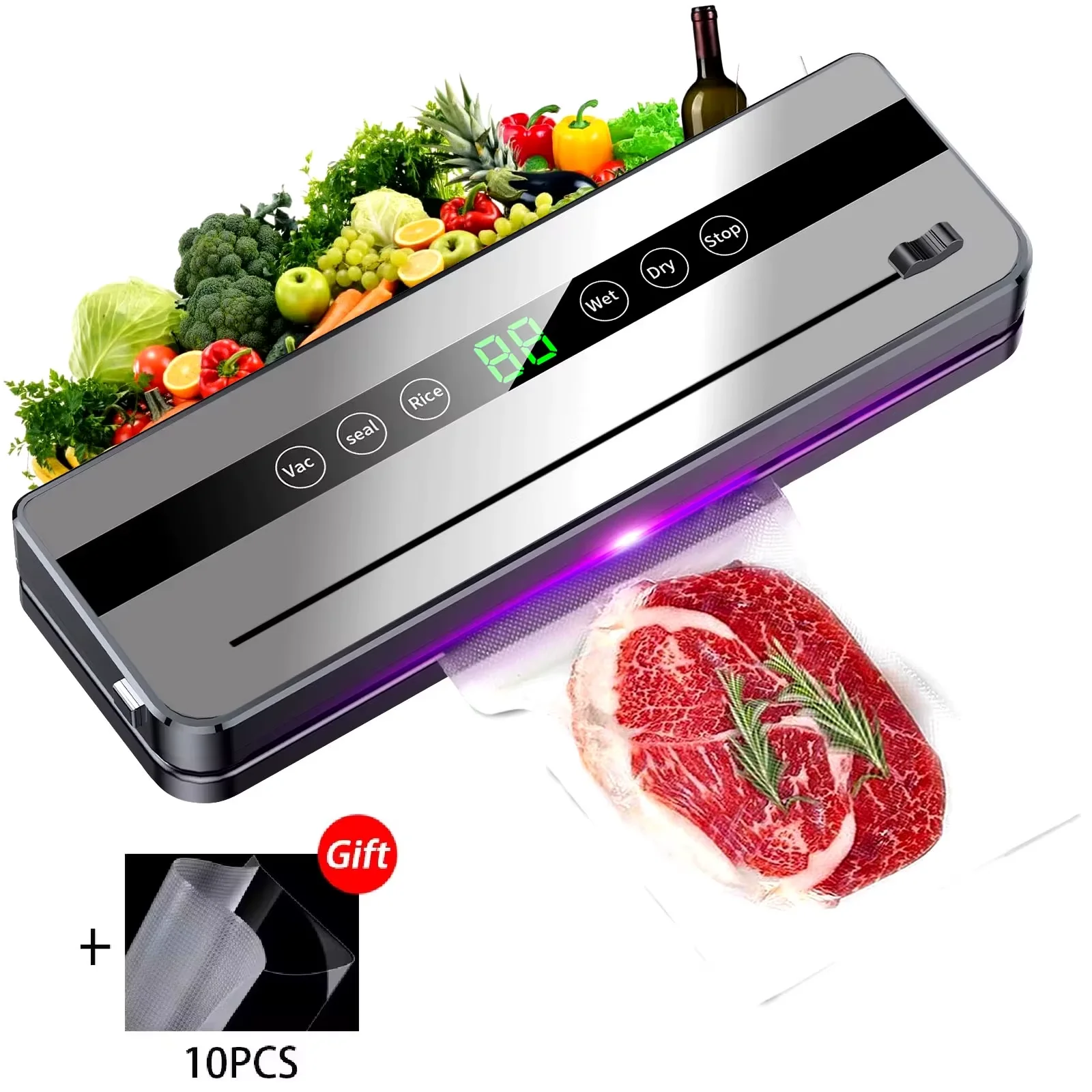 Máquina selladora al vacío de 120W, 5 modos, para fútbol, conservación de alimentos, procesador automático de alimentos para bebés