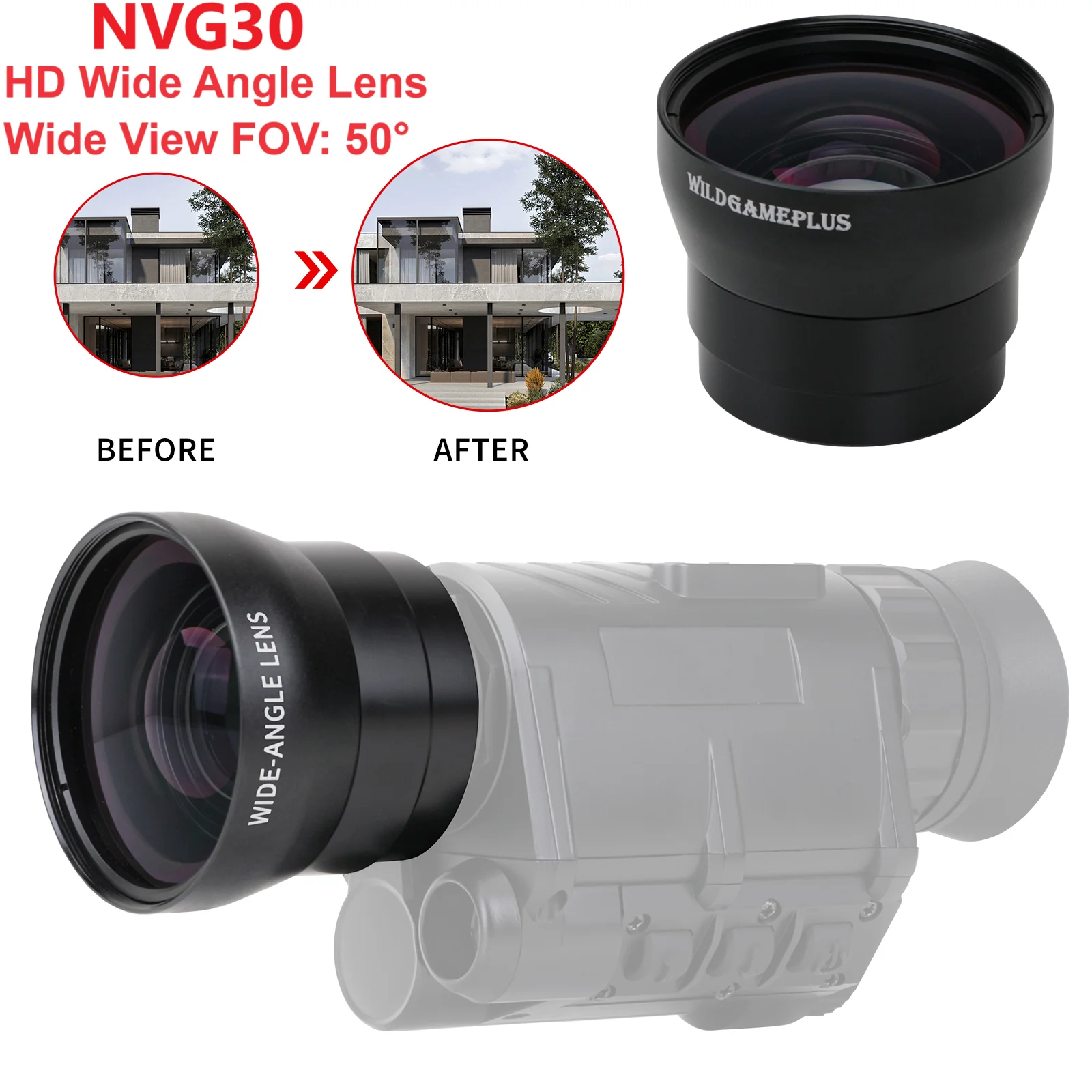 NVG30 Wide Angle Lens 55MM Scope Lens Wide 50° FOV lens For For NVG30 940nm IR Night Vision Monocular Telescope 40° FOV add 15°