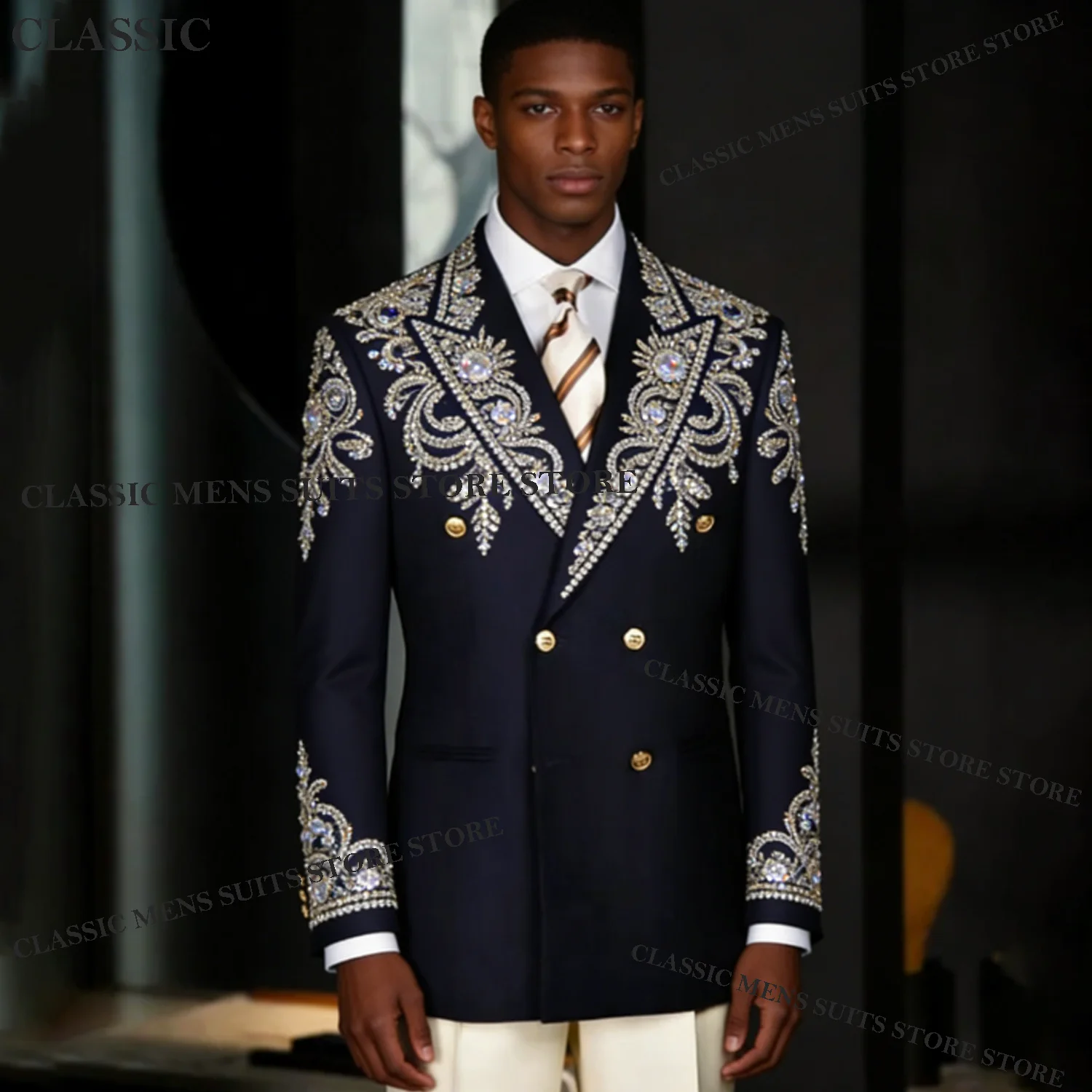 

Luxury Embroidery Men Suits 2 Pieces Sets Male Party Blazer Elegant Groom Wedding Tuxedos Slim Diamond Costume Hod Costume Homme