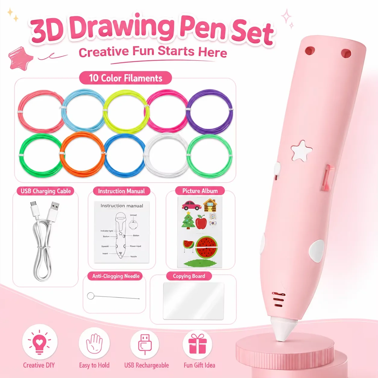 Wireless Low-Temperature 3D Printing Pen 3D Children's Stereo Painting Pen Children's Student Girl Gifts Painting creation