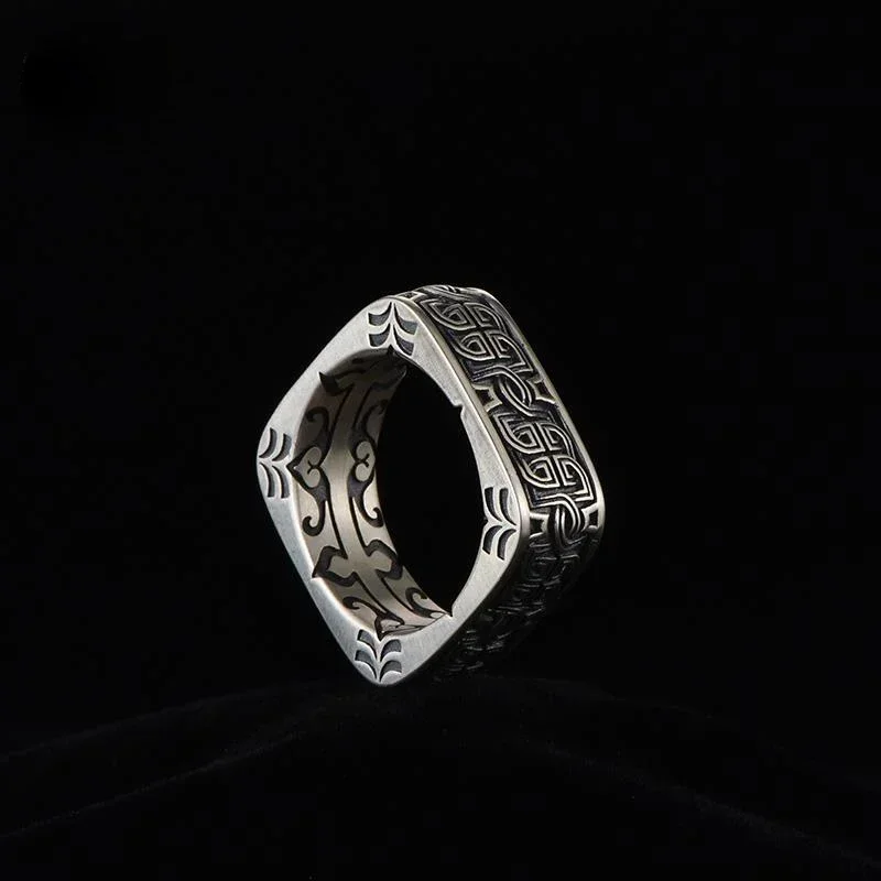 HX – bague couleur argent pour hommes, rétro, carré, rond, tendance, personnalité dominatrice, fait à la main, accessoires bijoux