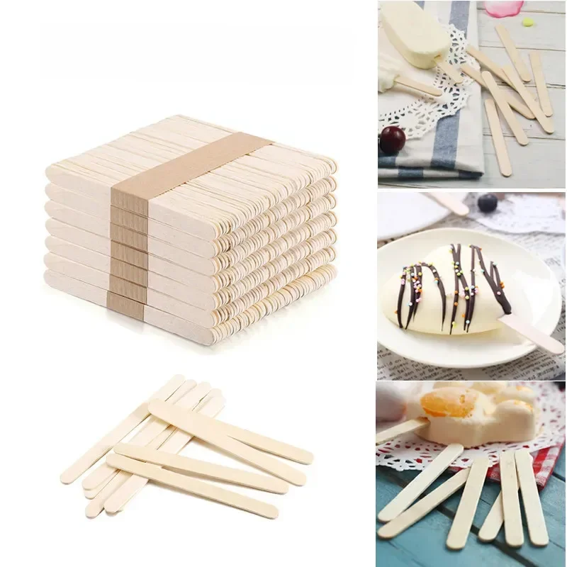 100/200 pièces bâtons de glace en bois naturel bâton de bois cuillère à crème glacée Art à la main crème glacée glaçon sucette outils de gâteau