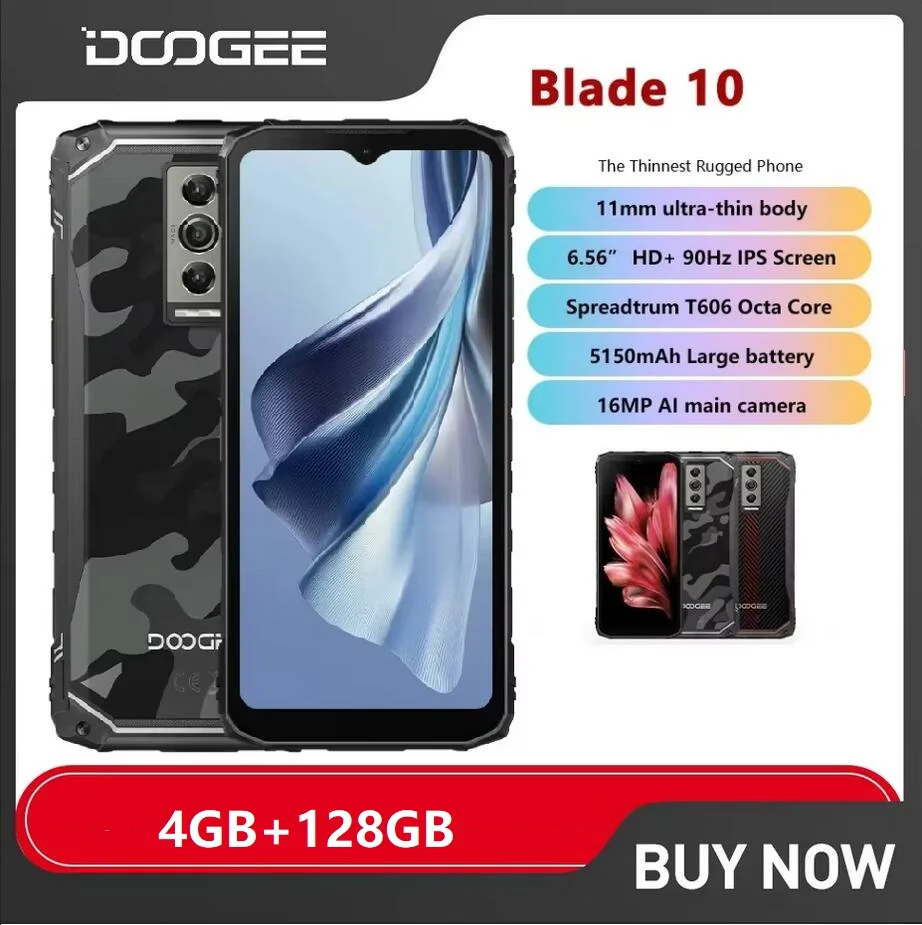 

DOOGEE Blade 10 Rugged 4G Smartphones 6.56 Inch HD+ Screen Octa Core 4GB+128GB Android Mobile Phone 50MP 5150mAh celular