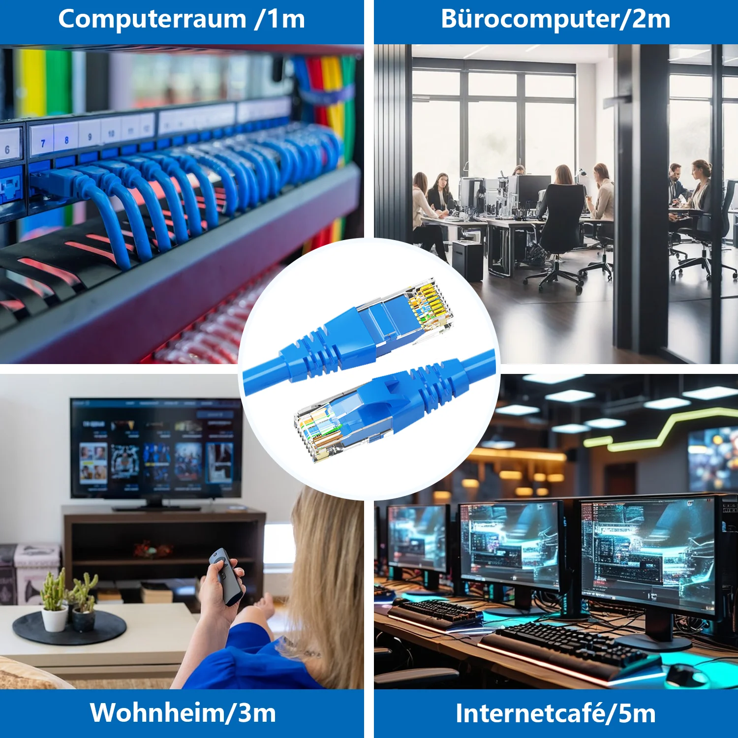 كابل تصحيح UTP Cat5e Ethernet مع قابس RJ45 باللون الأزرق