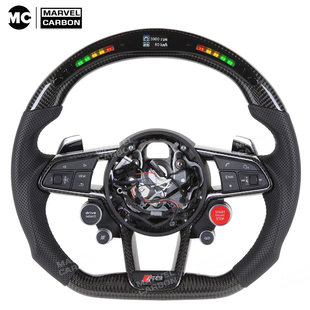 LED Performance Steering Wheel Display Compatible for Audi R8 + 100% Real Carbon Fiber