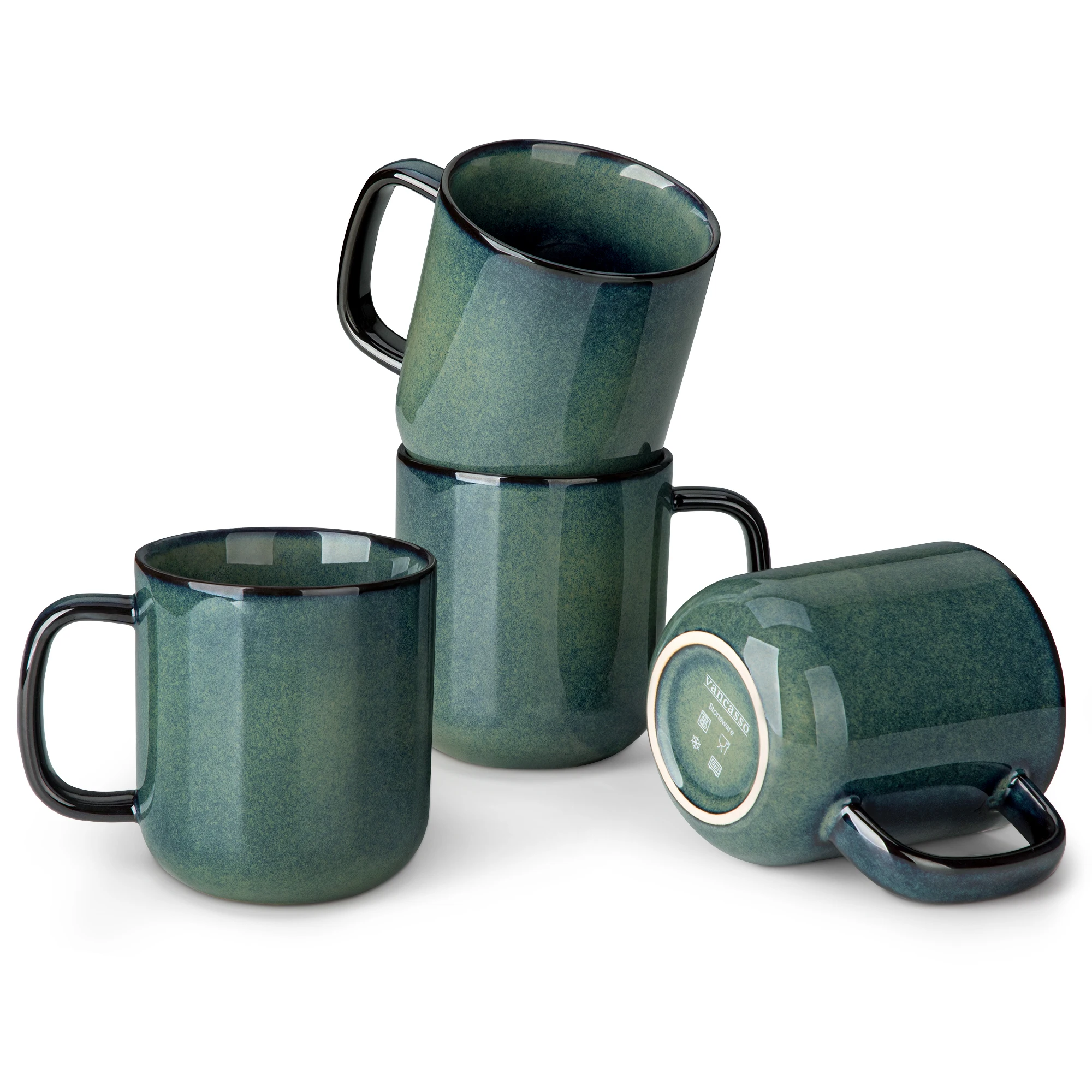 vancasso 4/8 Stück Steingut-Kaffeetassen 12Oz 16Oz Sternenhimmel-Kaffeebecher mit reflektierender Glasur in Grün und Blau mit Henkel für Tee/Kaffee/Kakao