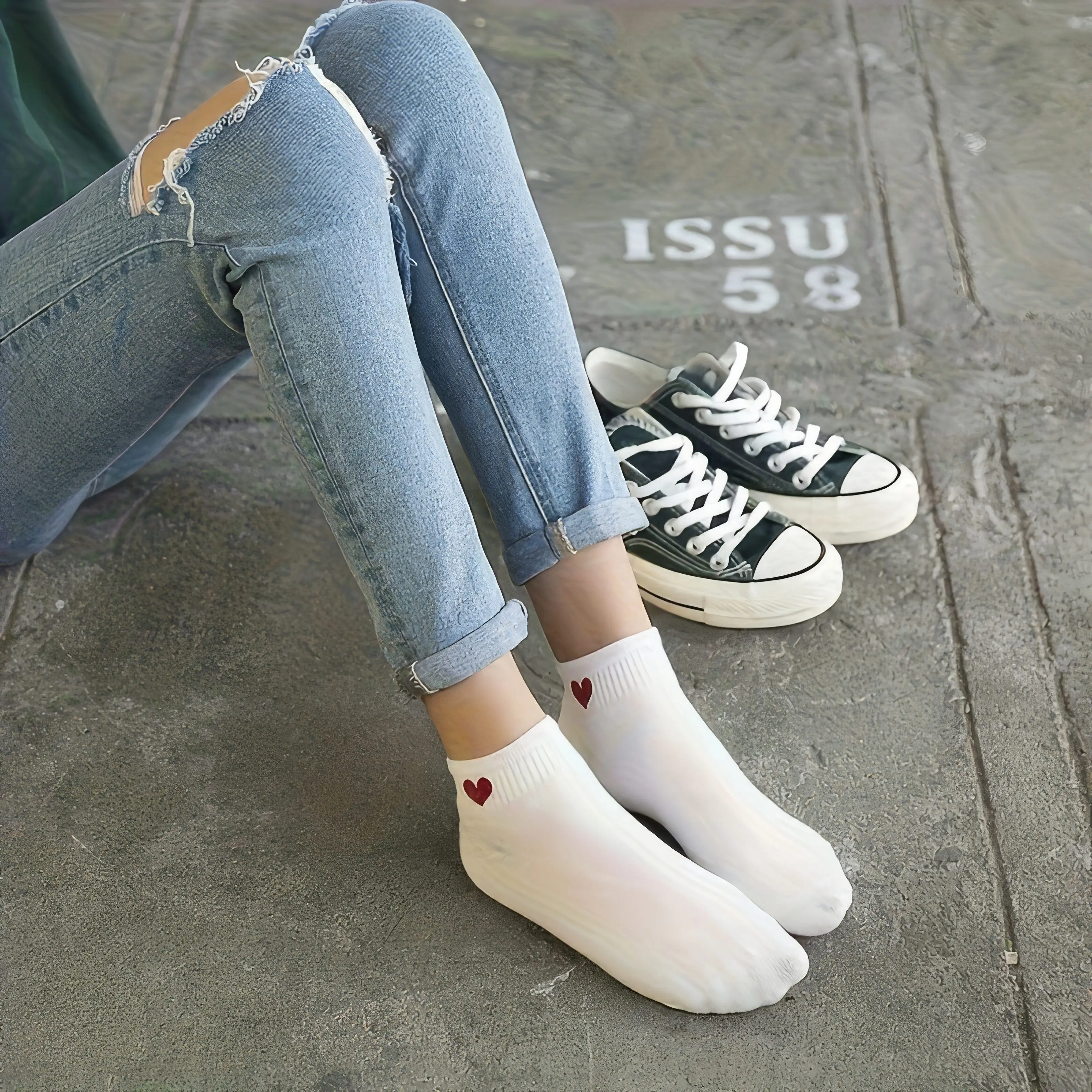 5 أزواج من الجوارب القلبية المريحة - جوارب كاحل بيضاء لطيفة للارتداء اليومي، فكرة هدية متعددة الاستخدامات ومريحة