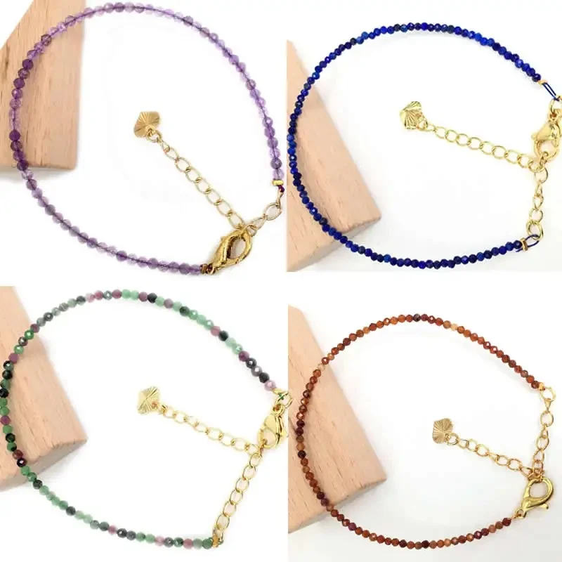 Collier et bracelet en pierres précieuses à facettes de 2mm, perles, Quartz rose, cristal, Tourmaline, agate, ras du cou, bijoux pour hommes et femmes, cadeau de fête