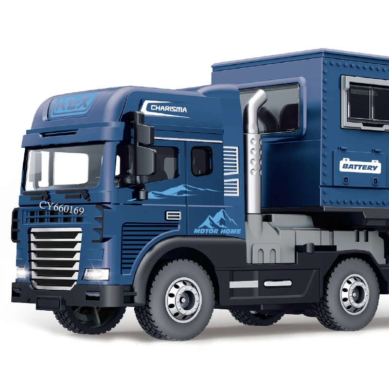 Modèle de camion de camping-car RV en alliage moulé sous pression étendu avec lumières, jouet à inertie sonore, portes d'ouverture, véhicule cadeau réaliste pour garçons