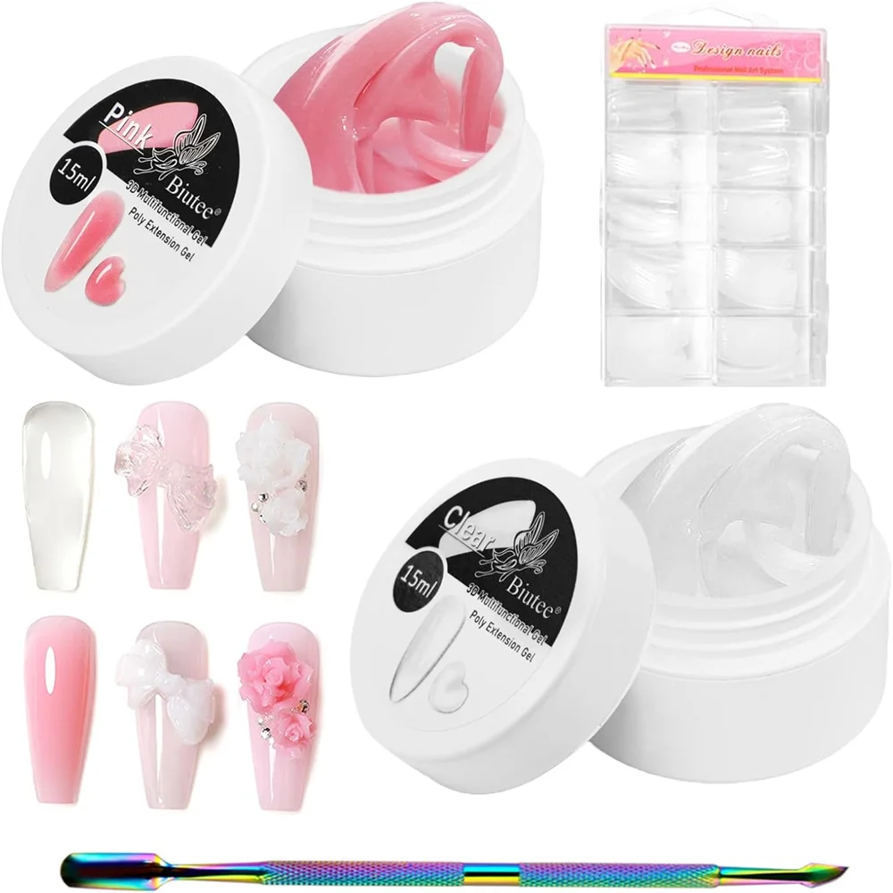 Biutee Non Stick Hand Solid Nail Tips Gel 15ML UV LED Function Gel UV Lamp Nail Extension Gel Soak Off Nail Art Gel Varnish
