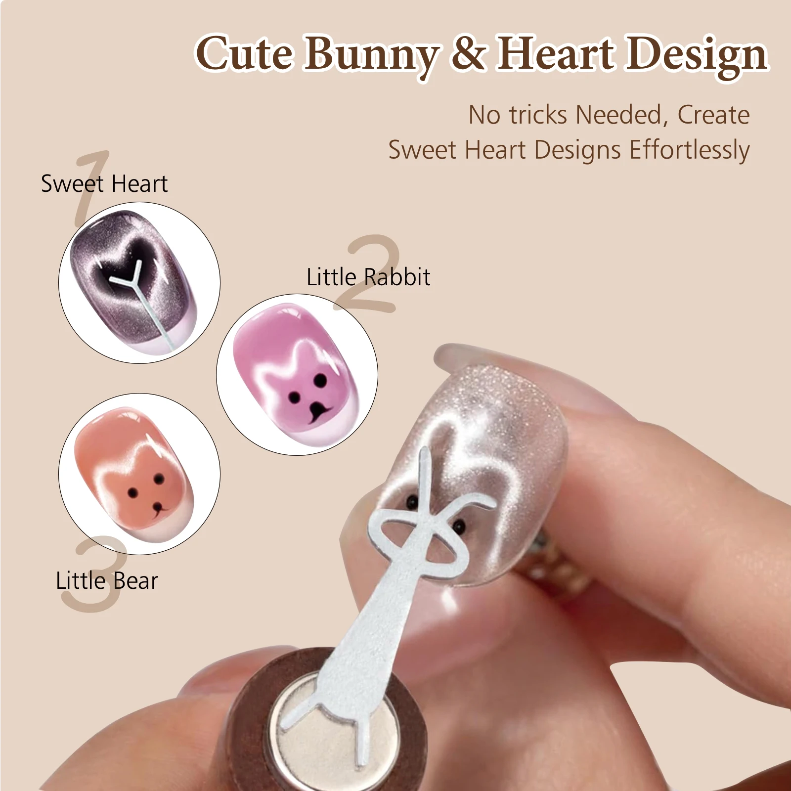 Ensemble d'aimants pour Nail Art 3 en 1, bâton magnétique pour ongles œil de chat avec plaques en forme de lapin et de cœur pour vernis Gel œil de chat, outils de manucure à faire soi-même