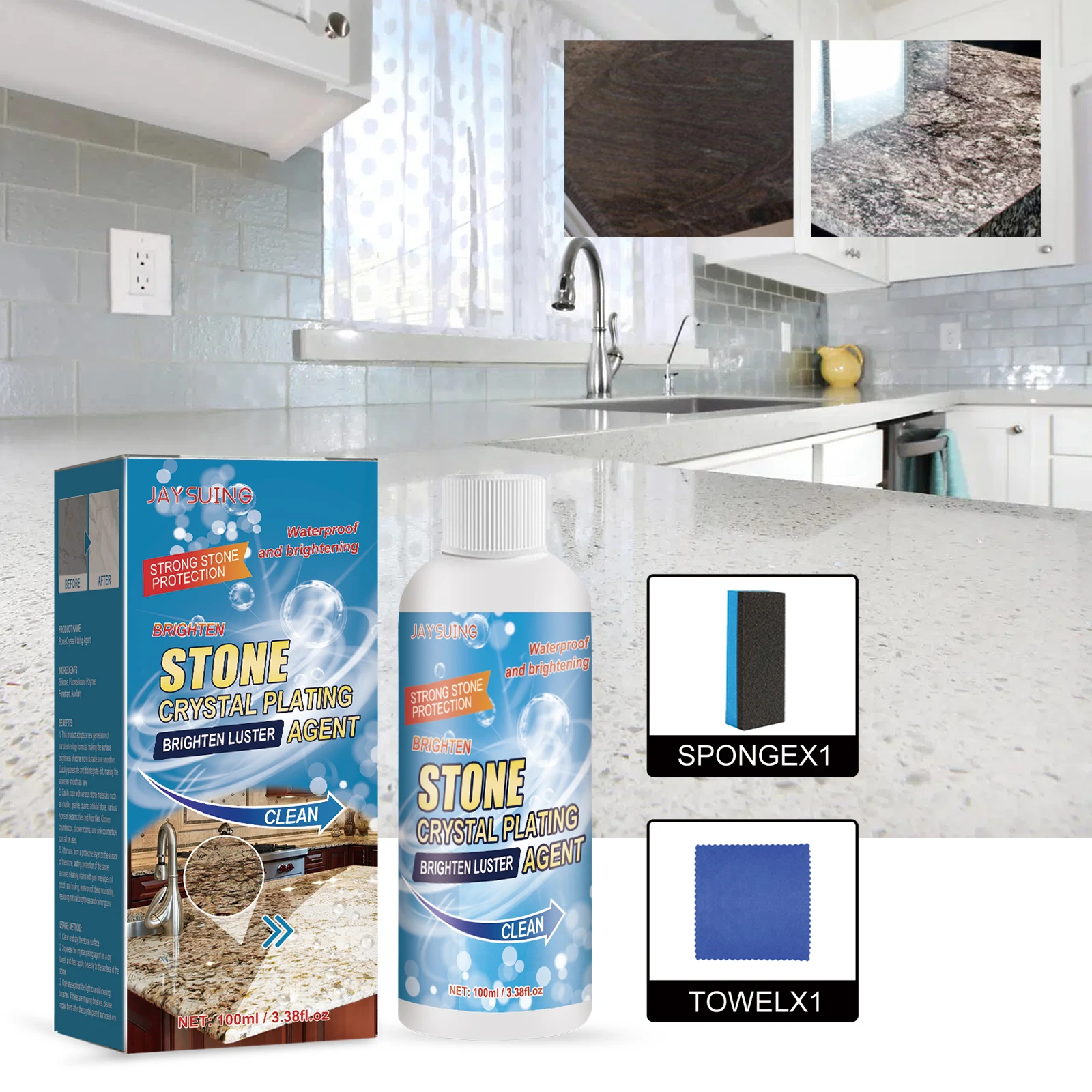 Stone Crystal Plating Agent Luster Stonework Brighten Polish Coating Marble Kitchen Quartz Tile Countertop Scratch Repair Liquid