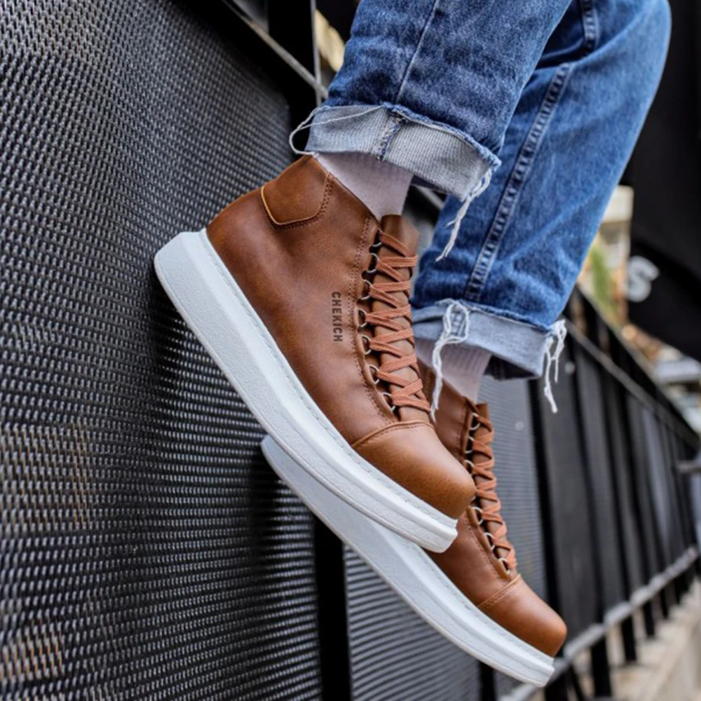 FOH Store Men Women Boots Shoes TAN Artificial Leather Lace Up Sneakers 2023 Comfortable Flexible Fashion Wedding Orthopedic Walking Sport