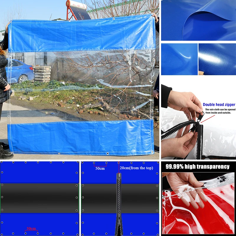 

Customize See Though Tarp Curtain Outdoor Pergola Rainproof Cloth Balcony Waterproof Screen Carwash Room Curtain