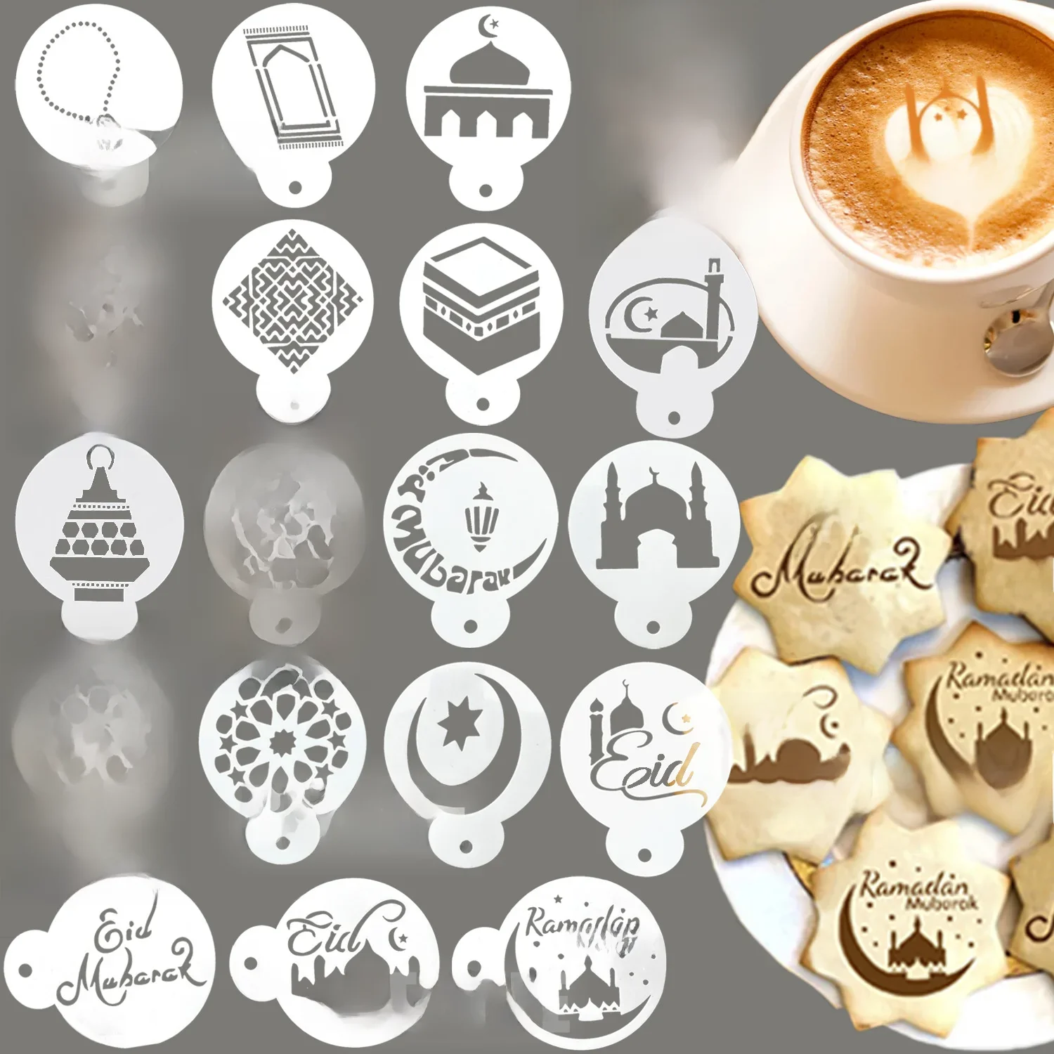 Pochoirs Eid Mubarak, moule à gâteau, décoration du Ramadan, outils de cuisson, pochoirs à biscuits, modèle de dessin, outils de décoration de gâteaux, 3/6 pièces