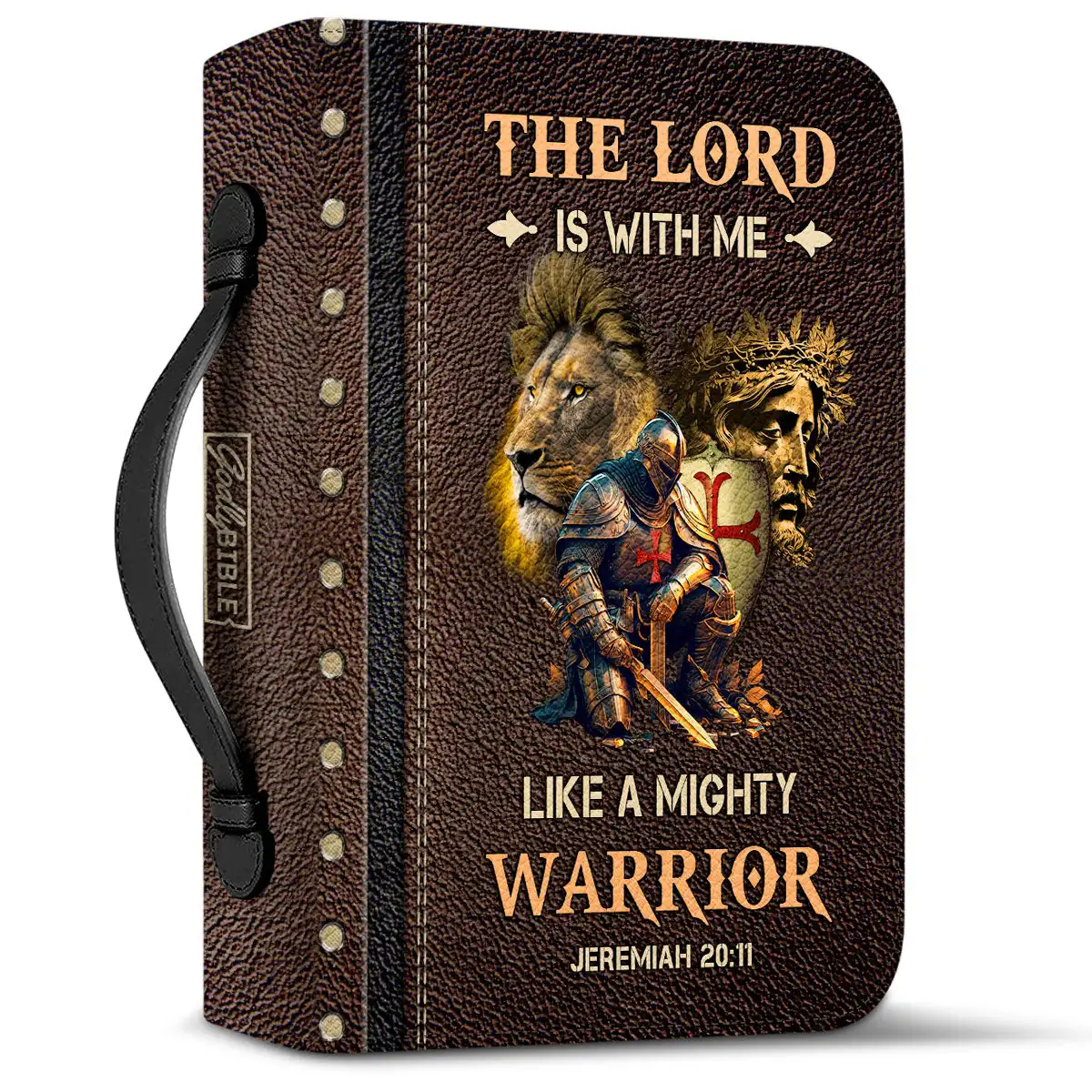 New Women\'s PU Leather Bible Bag The Lord Is With Me Like A Mighty Warrior Verse Print Ladies Zippered Bible Cover Case Bolsa