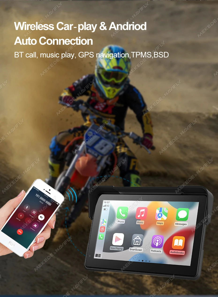 Tomostrong 7 بوصة موتو نظام تحديد المواقع اللاسلكي CarPlay أندرويد السيارات مقاوم للماء مع غطاء الملاحة للدراجات النارية