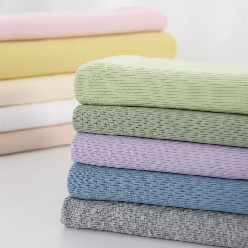 Tissu côtelé fin en coton et élasthanne 135x100cm, 160 g/m², pour t-shirts et hauts d'été, tissu jersey extensible pour poignets, vendu au mètre, élastique