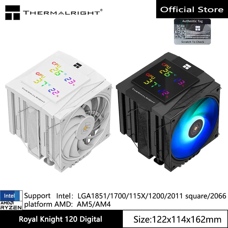 Thermalright Royal Knight 120 DIGITAL Computer Air Cooling CPU Radiator，6x6mmAGHP GEN5.0 heat pipe/Support LGA1851/1700/AM5/AM4