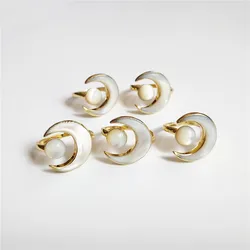 FUWO Wholesale Unique Design Crescent Earth Shell Ring,Golden Plated Mother Of Pearl Jewelry For Women 5Pieces/Lot RG508