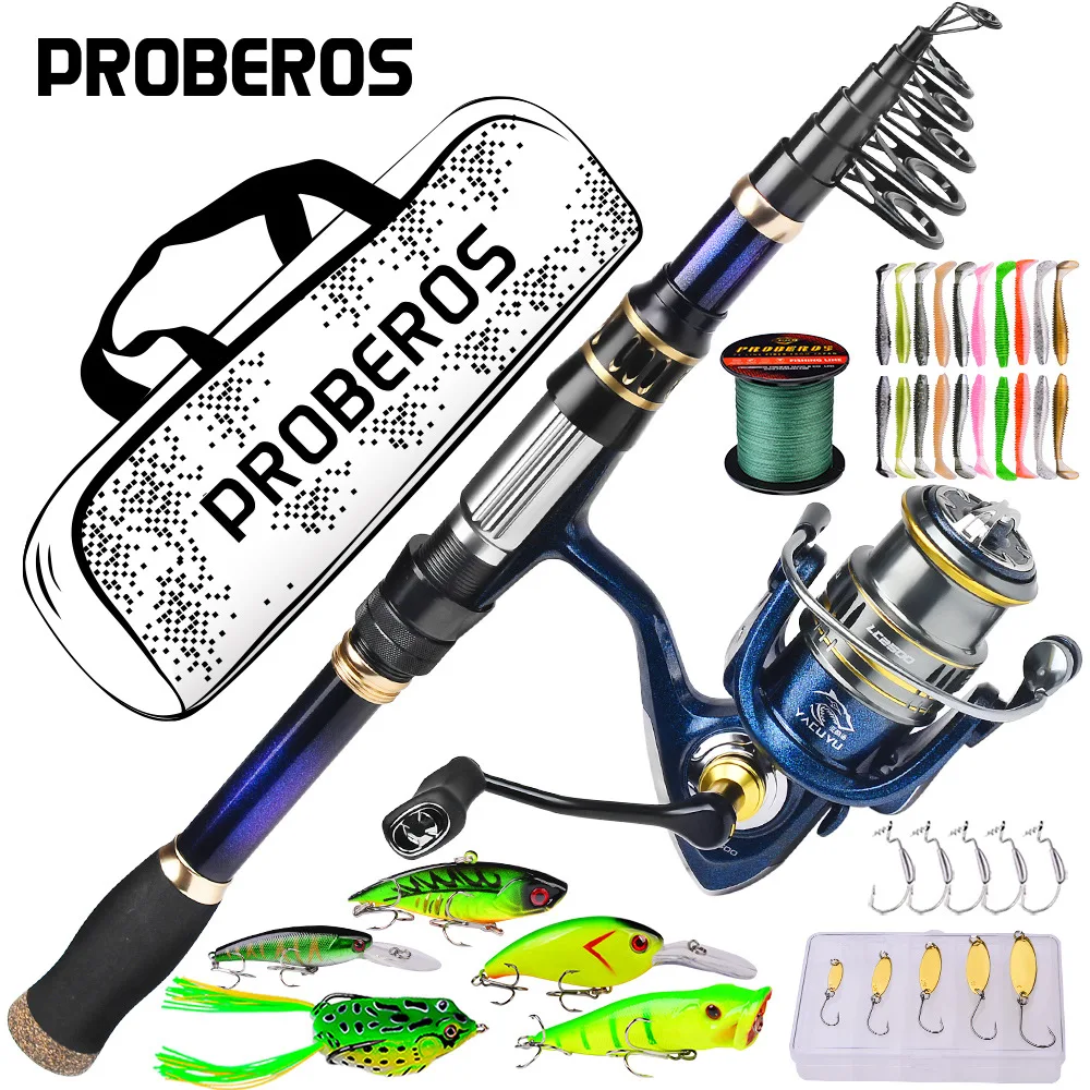 Proberos-Carbon Fiber Telescopic Fishing Rod and Reel Combo, High Speed Spinning Reel Kit, Line Lures, Hooks Bag Set, 2.1m, 5.1: