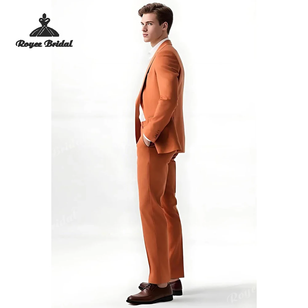 ชุดสูทผู้ชายสีส้มแบบสองชิ้น กระดุมแถวเดียว สำหรับงานแต่งงาน ปี 2026 ปกแหลม ชุดราตรี สั่งตัดได้ trajes para hombre