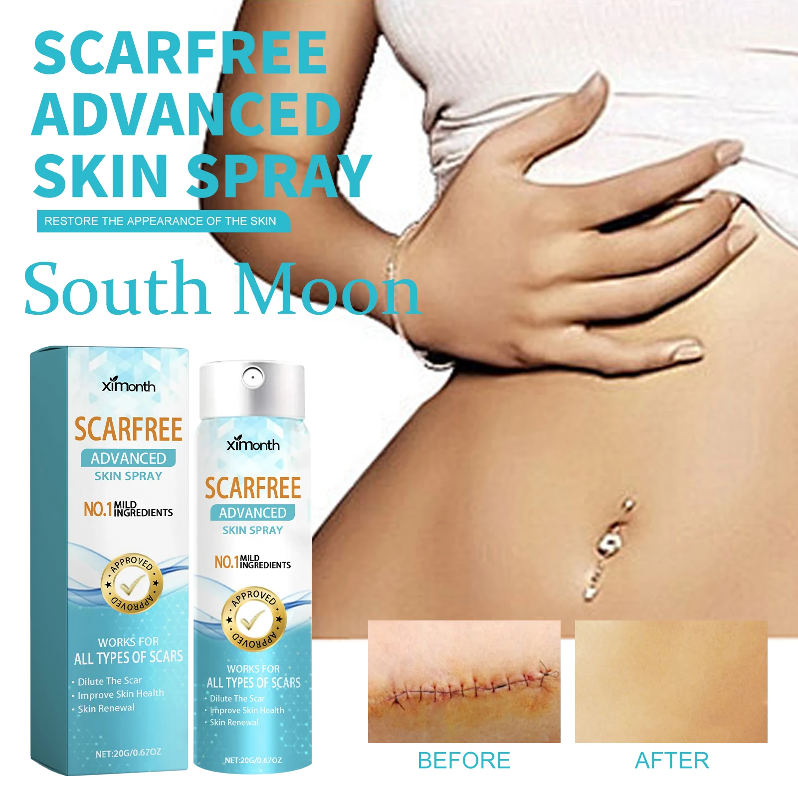 

Спрей для ухода за шрамами тела Ximonth, увлажняющий спрей для удаления шрамов, улучшение текстуры кожи, лифтинг, подтяжка шрамов, восстановление шрамов кожи, спрей