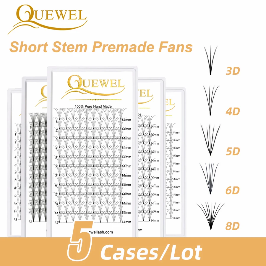 

Quewel Lashes 5 Trays Premade Volume Fans Lash Russian Volume Eyelash Extensions Short Stem Lashes 3D/4D/5D/6D Fluffy Lash Tray