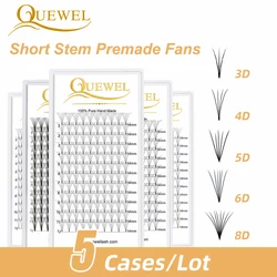 Quewel Lashes 5 Trays Premade Volume Fans Lash Russian Volume Eyelash Extensions Short Stem Lashes 3D/4D/5D/6D Fluffy Lash Tray